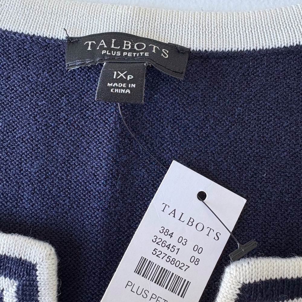 Talbots Embellished Split Neck Navy Sweater Size 1X Petite 3/4 Sleeves Casual - Picture 3 of 11